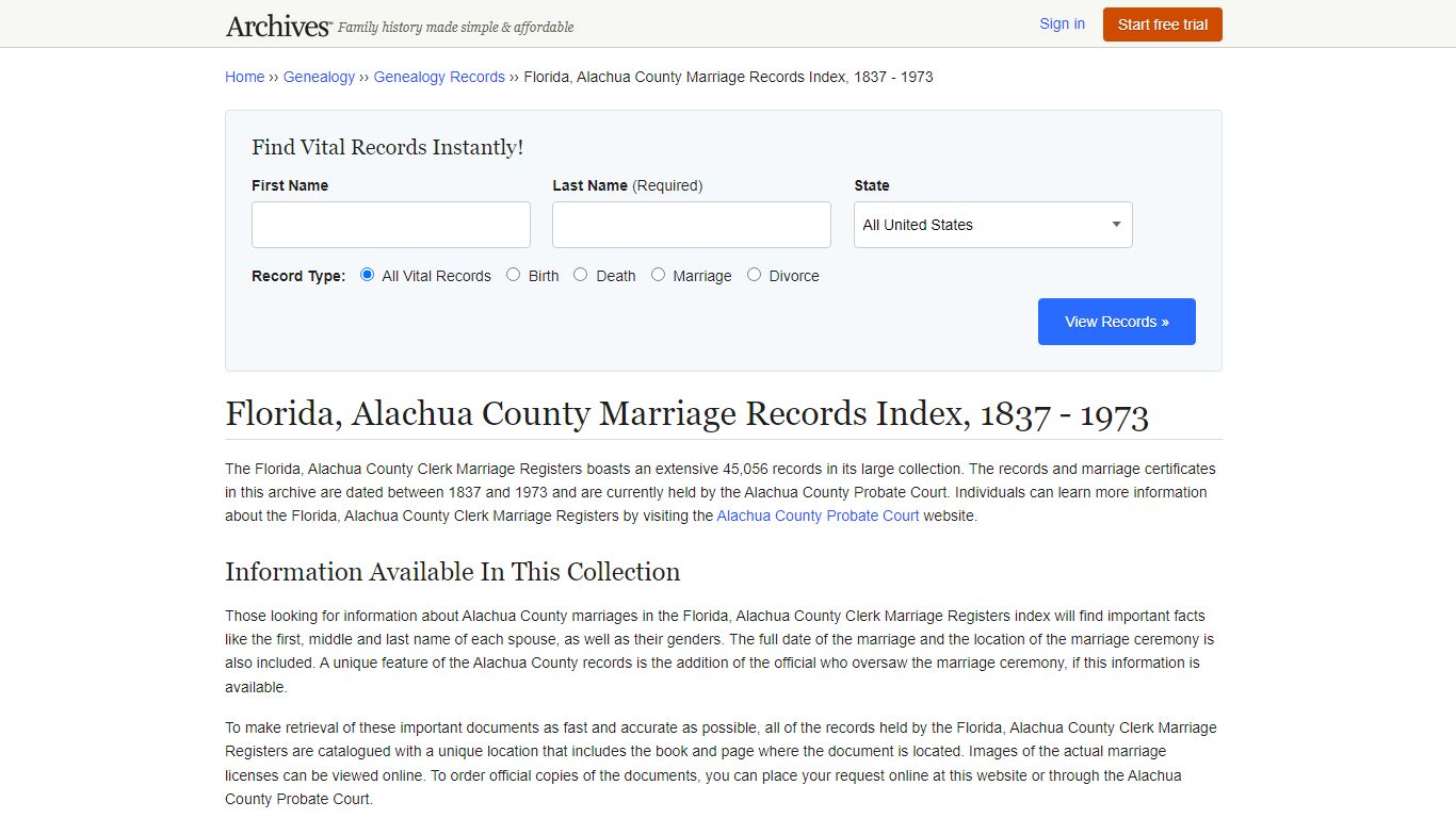 Florida, Alachua County Marriage Records | Search ...