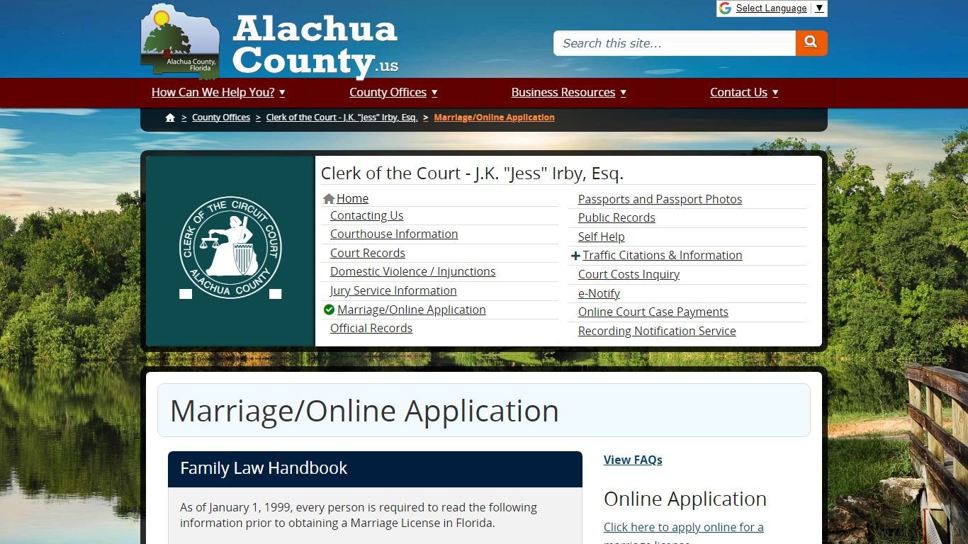 Marriage/Online Application - Alachua County